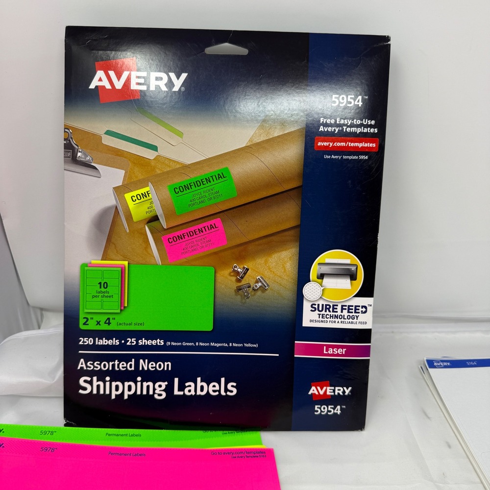 Avery‎ Shipping Labels Bundle Neon Assorted 5954 5978 18163 5164 Laser 52 Sheets